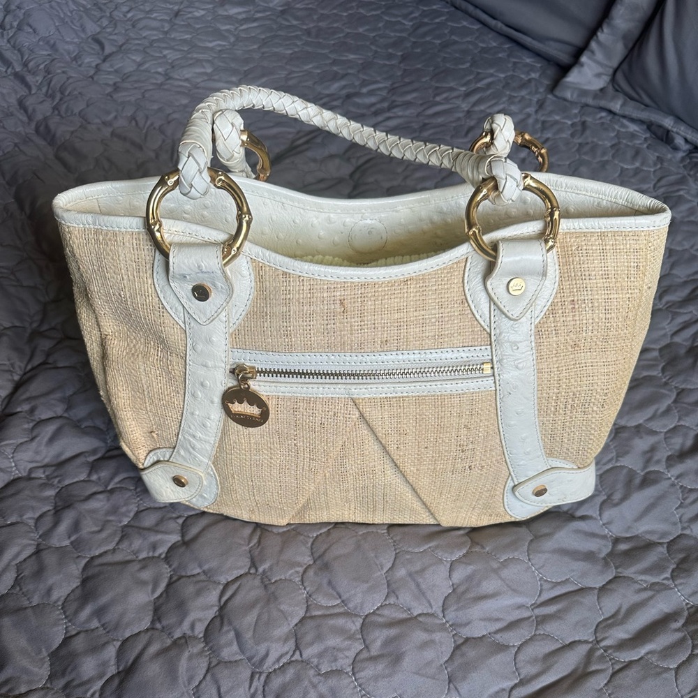 Elaine Turner Elegant Tan/Ivory/Straw Tote Bag